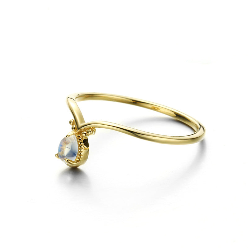 925 silver blue moonstone v-shaped ring, view 5 - MRSLM
