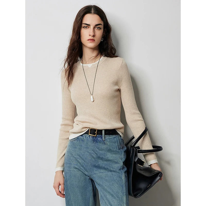 slim fit contrast knit sweater, view 6 - MRSLM