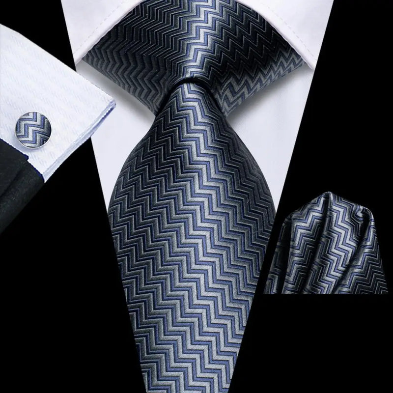 elegant grey silk tie set for men - MRSLM