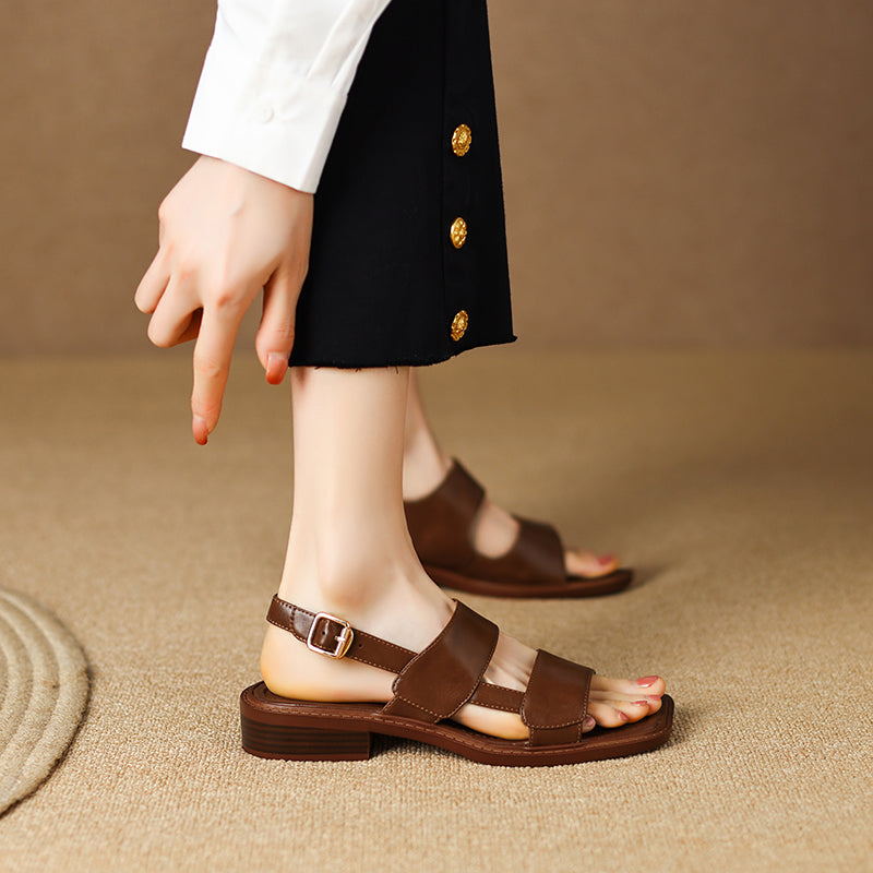 retro low heel leather sandals, view 8 - MRSLM