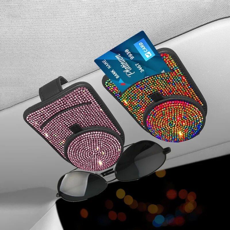 leather bling sunglass card holder for car visor, view 9 - MRSLM