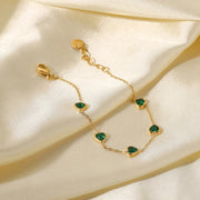gold plated green heart bracelet, view 3 - MRSLM