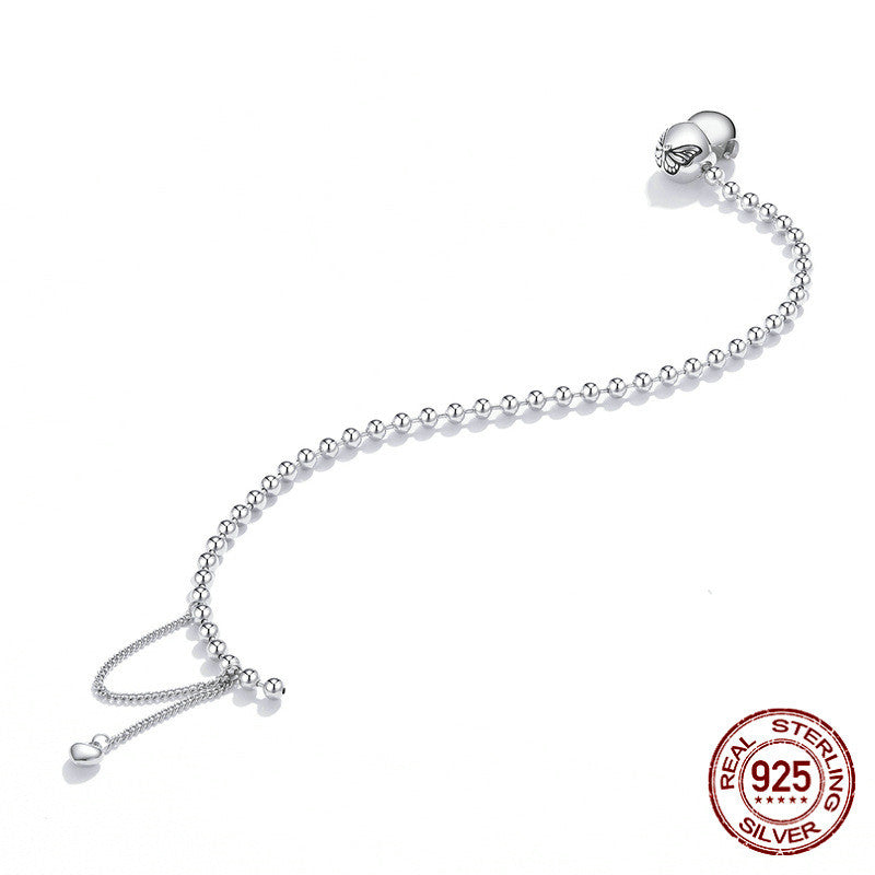 silver butterfly bead chain bracelet, view 3 - MRSLM