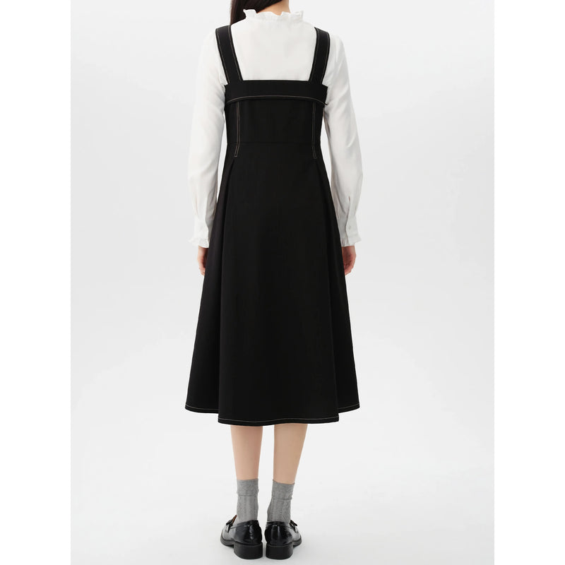 black fit-and-flare split dress, view 5 - MRSLM