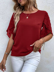 women's lace stitching petal sleeve summer top, view 5 - MRSLM
