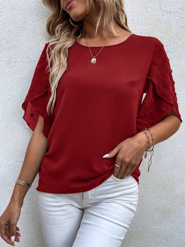 women's lace stitching petal sleeve summer top, view 5 - MRSLM