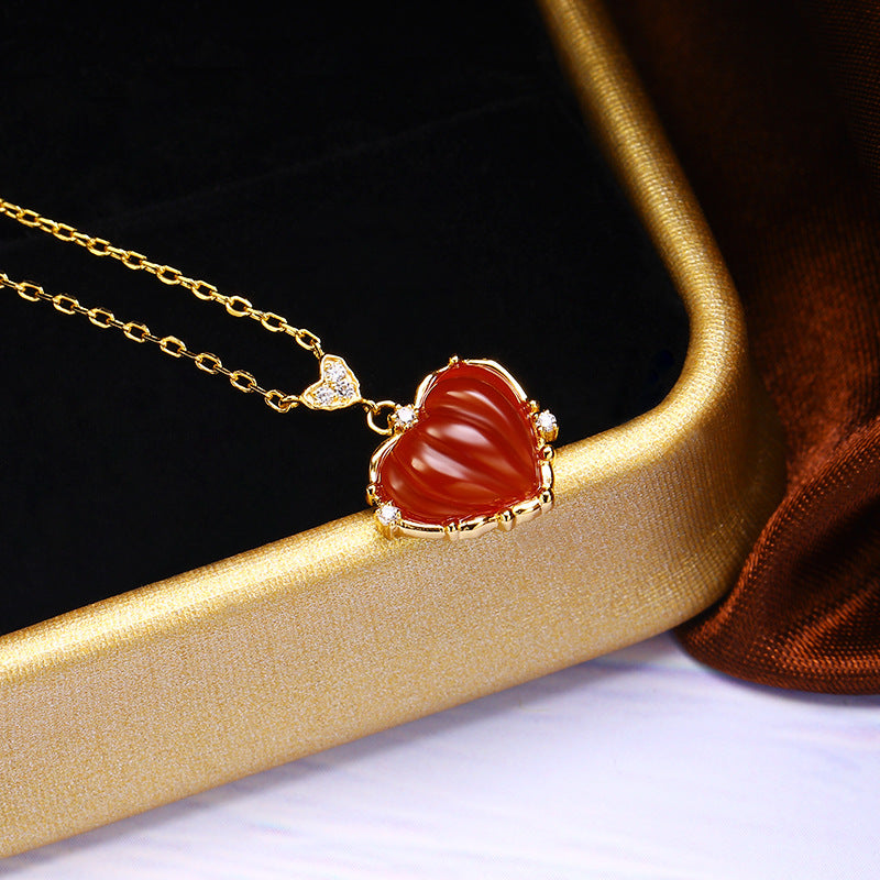 S925 silver red agate heart necklace - MRSLM