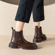 women's leather ankle boots with thick heels, view 5 - MRSLM