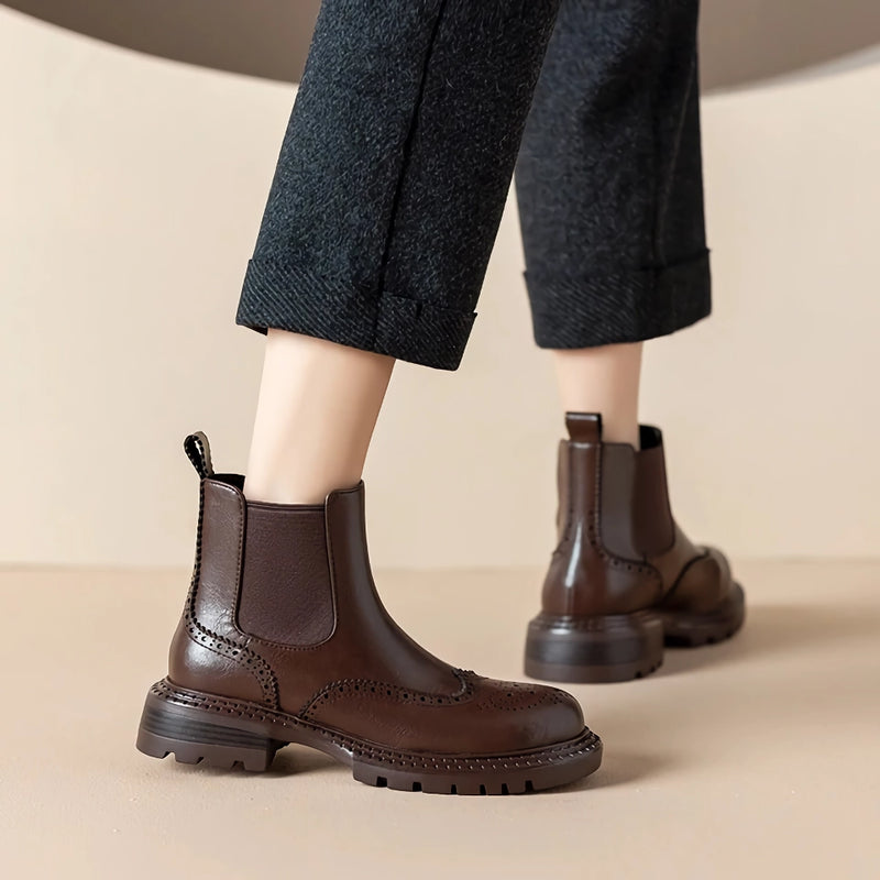 women's leather ankle boots with thick heels, view 5 - MRSLM