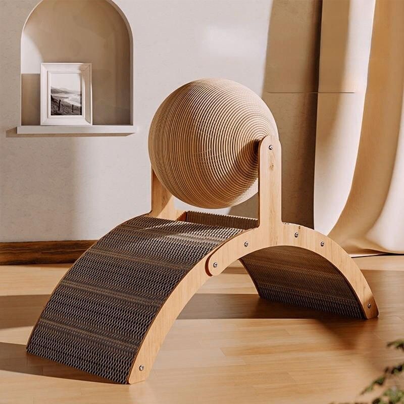 wooden cat scratcher with sisal ball - MRSLM