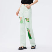 Green wide leg jeans for women, view 8 - MRSLM