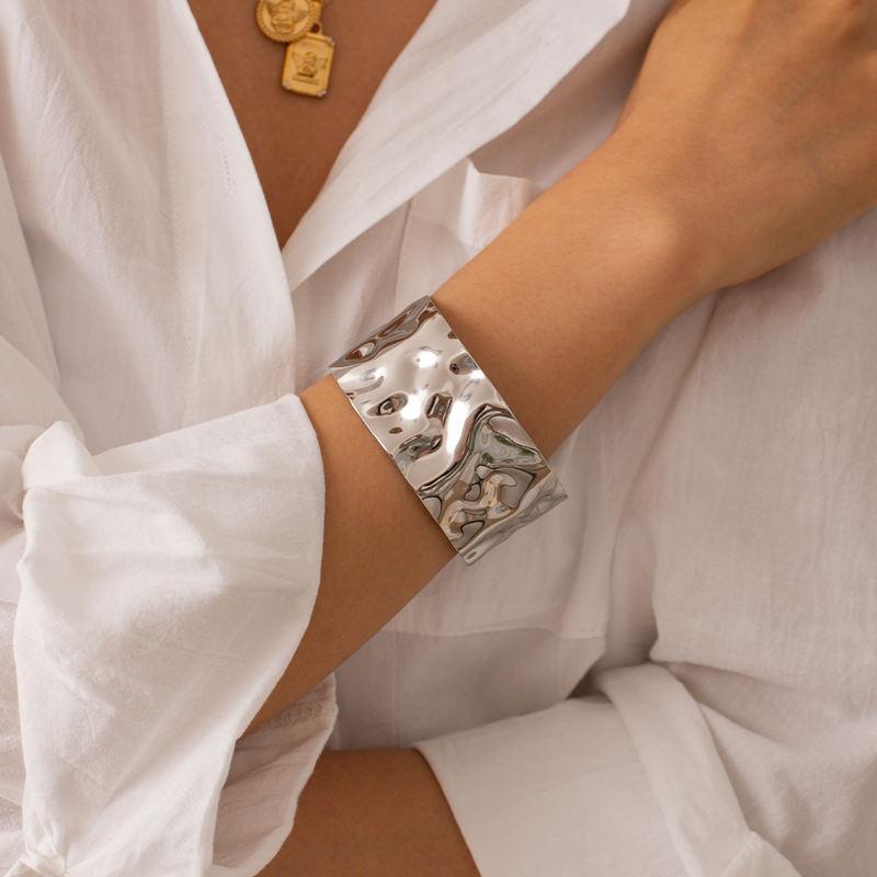 hammered cuff bracelet, view 3 - MRSLM