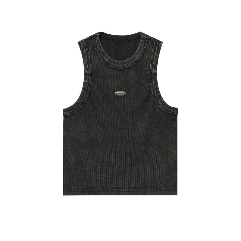 women's cropped washed cotton vest top, view 4 - MRSLM
