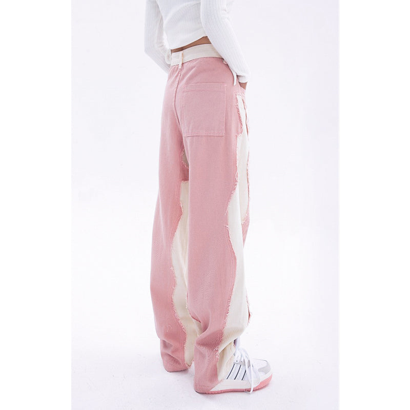 high waist wide leg pink denim jeans, view 3 - MRSLM