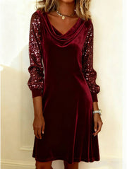 women's velvet sequin patchwork dress, view 10 - MRSLM