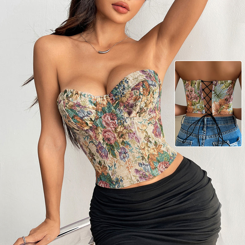 floral print tube top with back-tied design - MRSLM