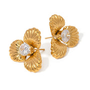 Gold-plated zircon flower stud earrings, view 6 - MRSLM