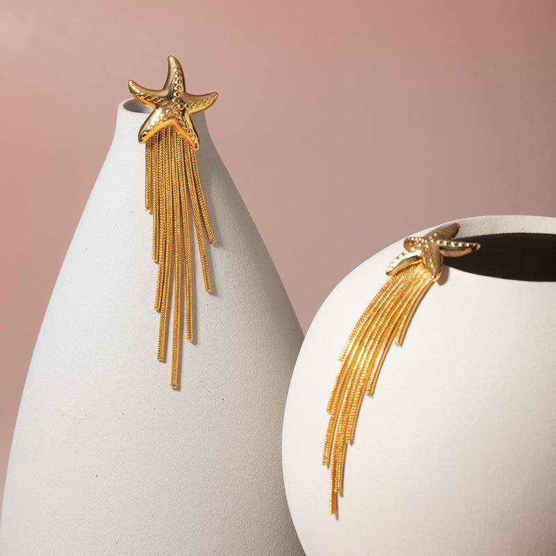 starfish tassel dangle earrings, view 4 - MRSLM