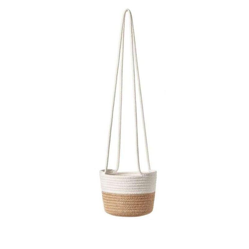 Eco-Friendly Handwoven Jute Cotton Macrame Hanging Planter Basket