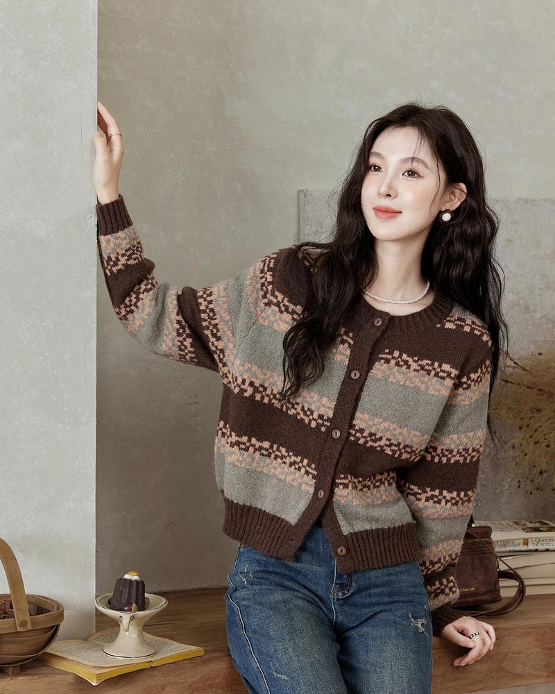 retro striped knitted cardigan, view 2 - MRSLM