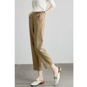 brown cropped harem pants for women, view 5 - MRSLM