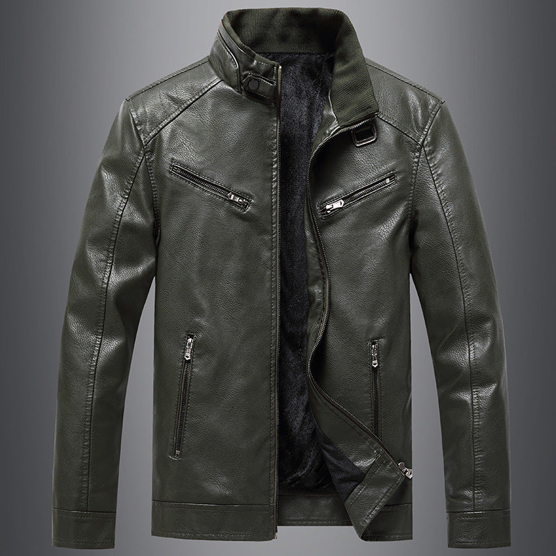 men's fleece padded pu leather jacket - MRSLM