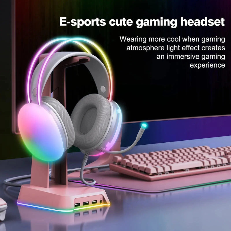 Full RGB PC Gaming Headphones with Customizable Lights and Noise-Cancelling Mic