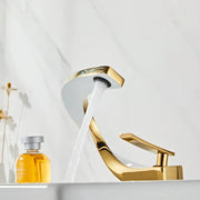 brass gold and white bathroom basin faucet, view 7 - MRSLM