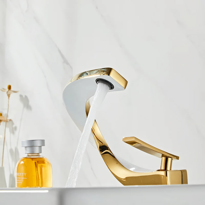 brass gold and white bathroom basin faucet, view 7 - MRSLM
