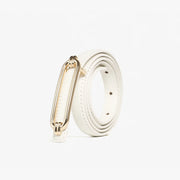 women's skinny leather belt with gold buckle, view 7 - MRSLM