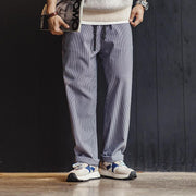 striped casual pants with elastic waist, view 2 - MRSLM