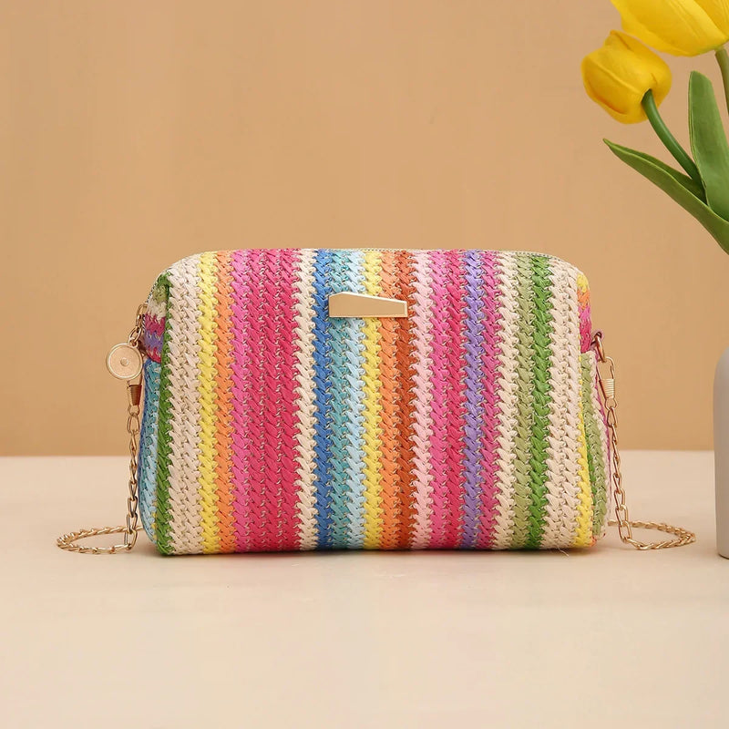 rattan knit straw crossbody bag, view 2 - MRSLM