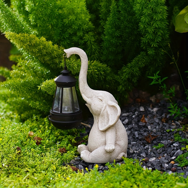 solar elephant lantern garden statue, view 3 - MRSLM