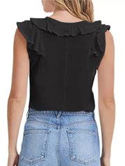 women's ruffled v-neck t-shirt, view 2 - MRSLM