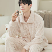 Men's fleece-lined flannel pajama set, view 21 - MRSLM