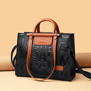 large soft leather tote with embossed lettering, view 9 - MRSLM