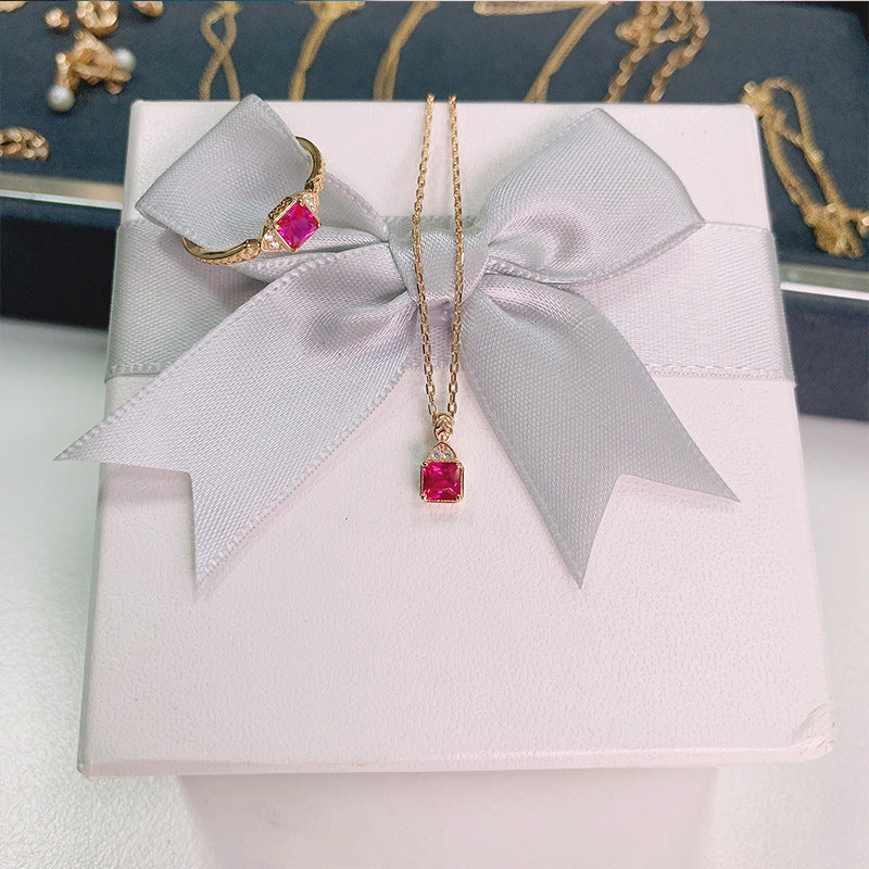 Silver red corundum necklace, view 2 - MRSLM