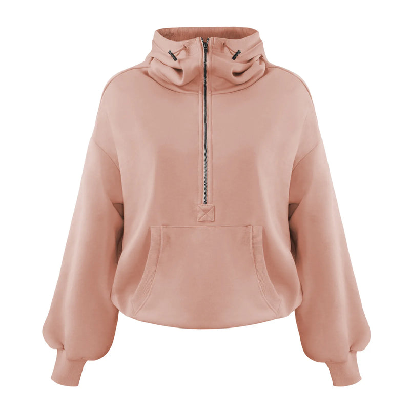 women's half-zip hoodie with pockets, view 4 - MRSLM
