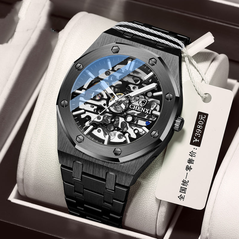 men's octagon skeleton automatic watch, view 4 - MRSLM