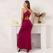 women's red lace backless dress, view 4 - MRSLM