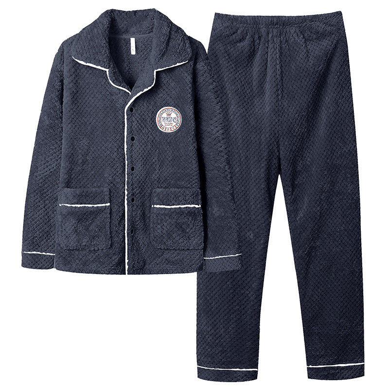 Men's flannel lounge robe cardigan set, view 13 - MRSLM