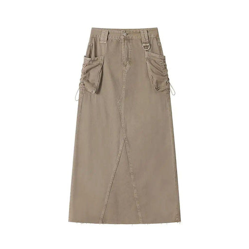 vintage high-waist denim cargo skirt, view 2 - MRSLM