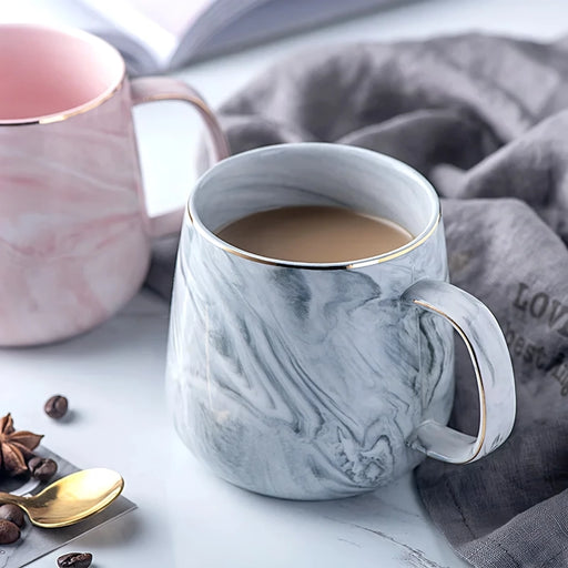 marble pattern ceramic mug with gold rim - MRSLM