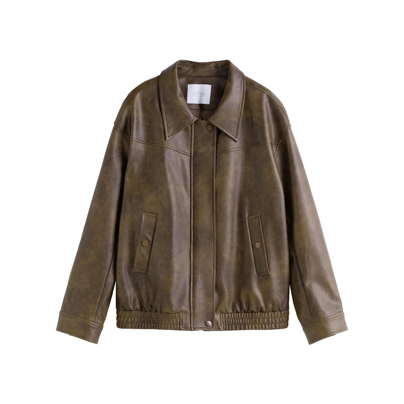 retro faux leather jacket for women, view 3 - MRSLM