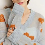 women's v-neck jacquard loose sweater, view 9 - MRSLM