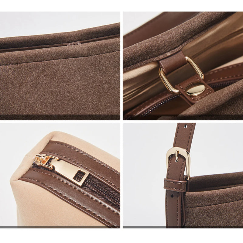 PU leather suede bucket shoulder bag, view 7 - MRSLM