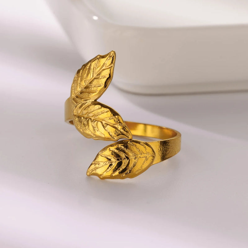 adjustable gold leaves ring, view 6 - MRSLM