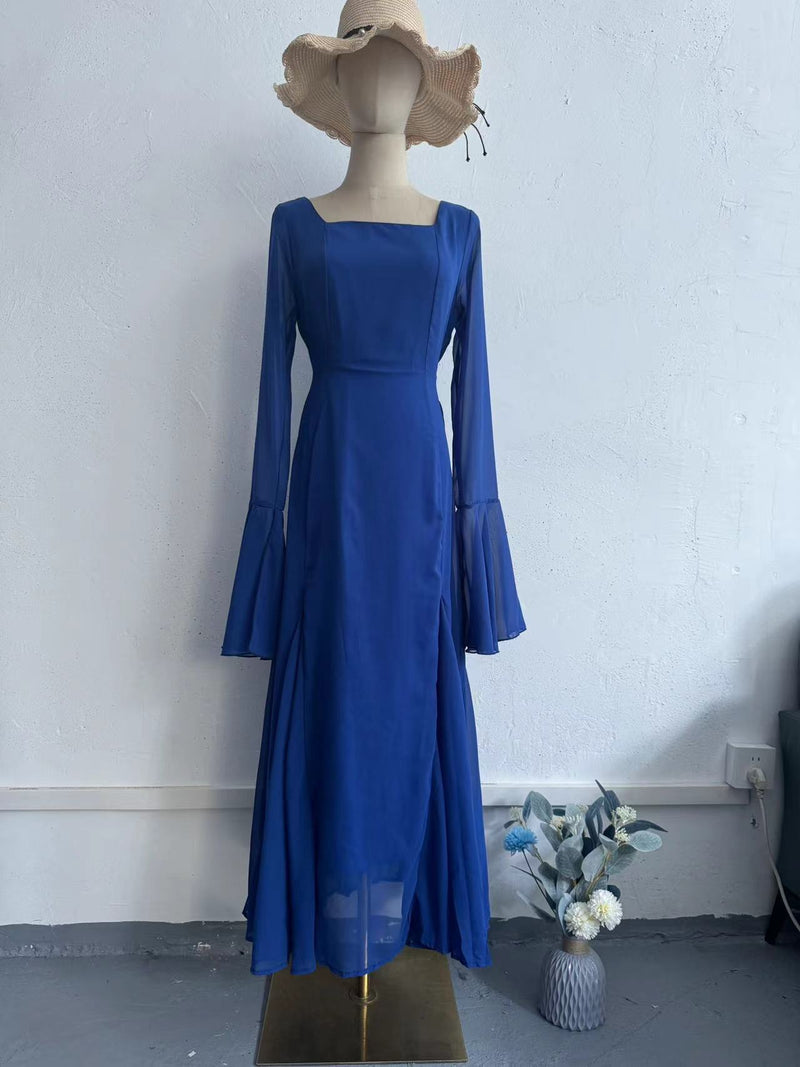 Chiffon ruffle sleeve long dress, view 5 - MRSLM