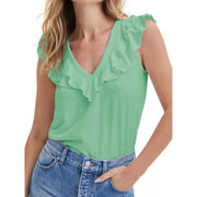 women's ruffled v-neck t-shirt, view 7 - MRSLM