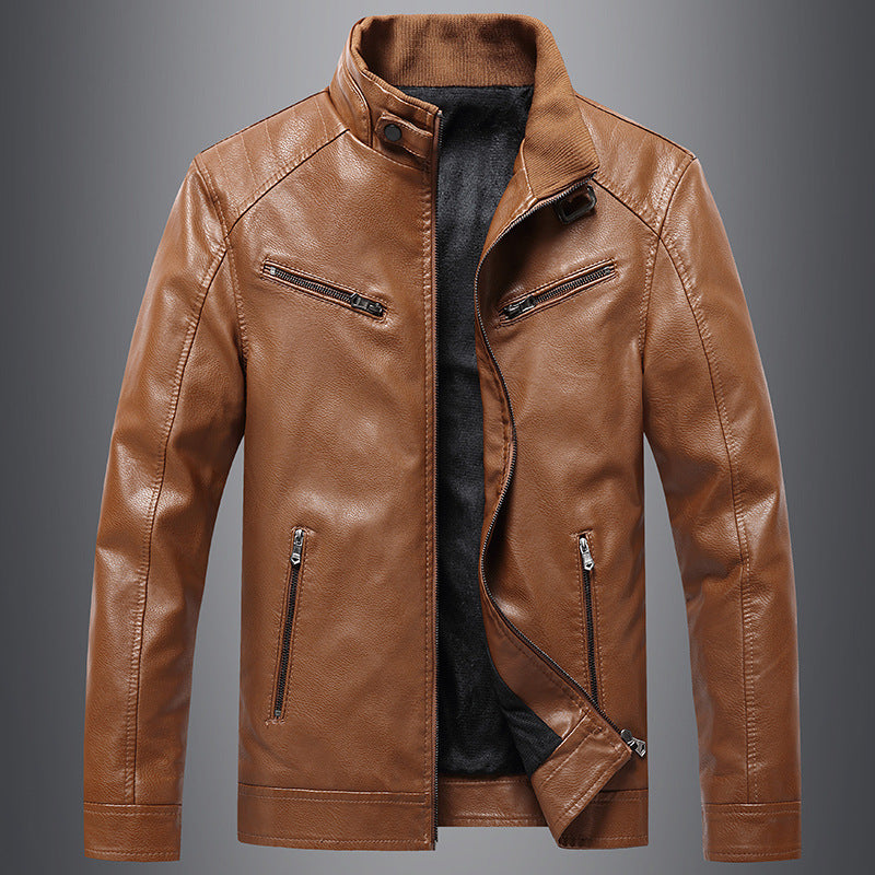 men's fleece padded pu leather jacket, view 3 - MRSLM